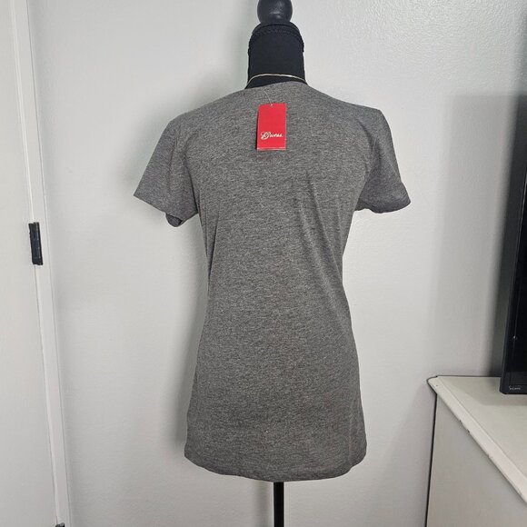 NWT Guess Women’s Rhinestone Triangle Logo Graphic Slim Fit Shirt - Gray Size L - Picture 3 of 5